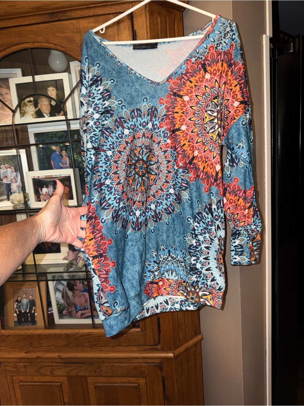 MEDIUM Boho V-Neck Printed Pocketed Dress- Blue. MUST BE BUNDLED